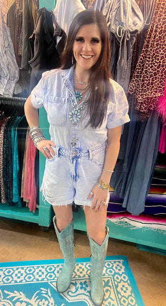 Distressed Denim Romper