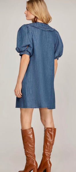 Puff Sleeve Denim Dress