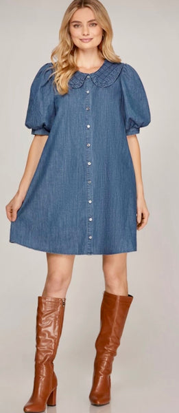 Puff Sleeve Denim Dress