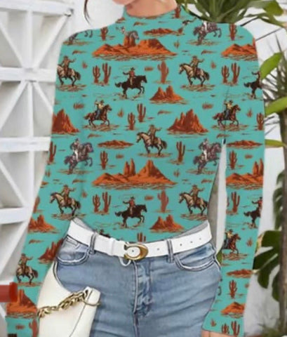 Turquoise Desert Cowboy Mesh Top