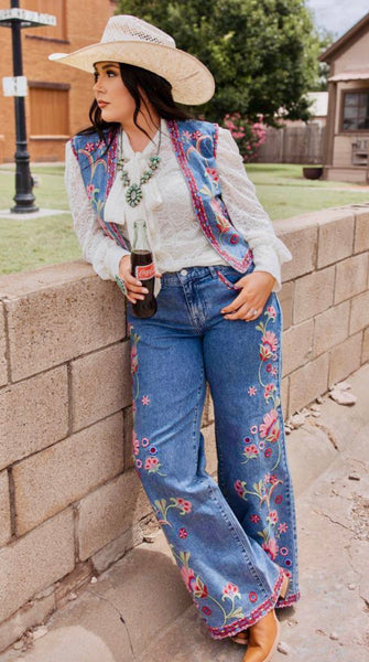 Floral Embroidery Jeans