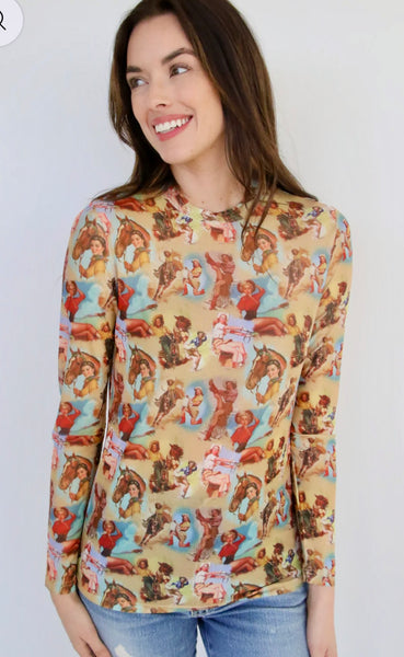 Retro Cowgirl Mesh Top