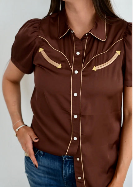 Brown Satin Pearl Snap