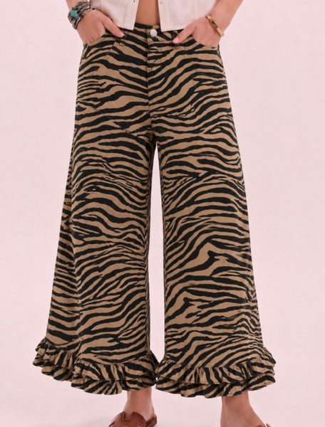 Zebra Ruffle Hem Pants