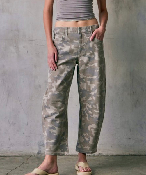 Tan Camo Barrel Jeans