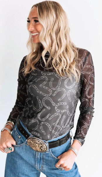 Black Horseshoe Mesh Top