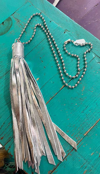 Silver Metallic Tassel Necklace