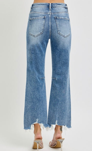 Risen Distressed Hem Crop Jeans