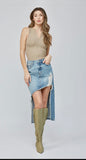 Distressed Denim Skirt