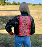 Camo Cropped Ruffle Collar Jacket