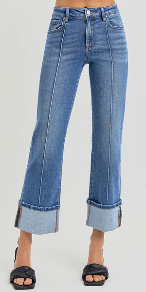 Risen Front Seam Cuffed Jeans