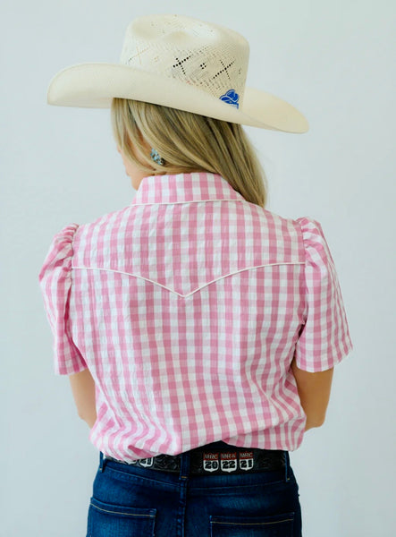 Pink Gingham Pearl Snap