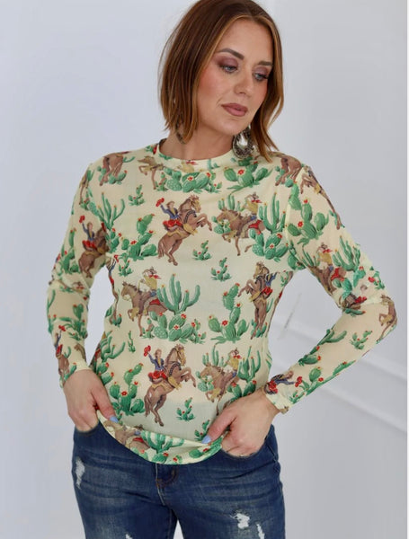 Bucking Bronc Cactus Mesh Top