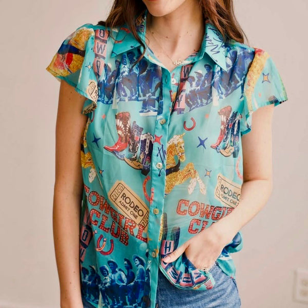 Cowgirl Club Flutter Sleeve Top