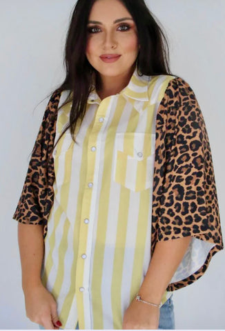 Leopard Stripe Boho Blouse