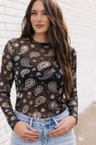 Black Paisley Mesh Top