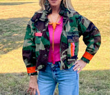 Camo Cropped Ruffle Collar Jacket
