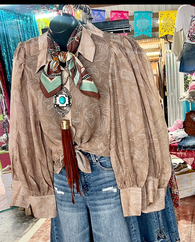 Taupe Western Things Blouse