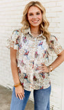 Floral Cowgirl Flutter Sleeve Top