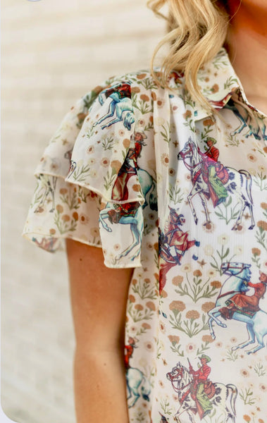 Floral Cowgirl Flutter Sleeve Top