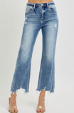 Risen Distressed Hem Crop Jeans