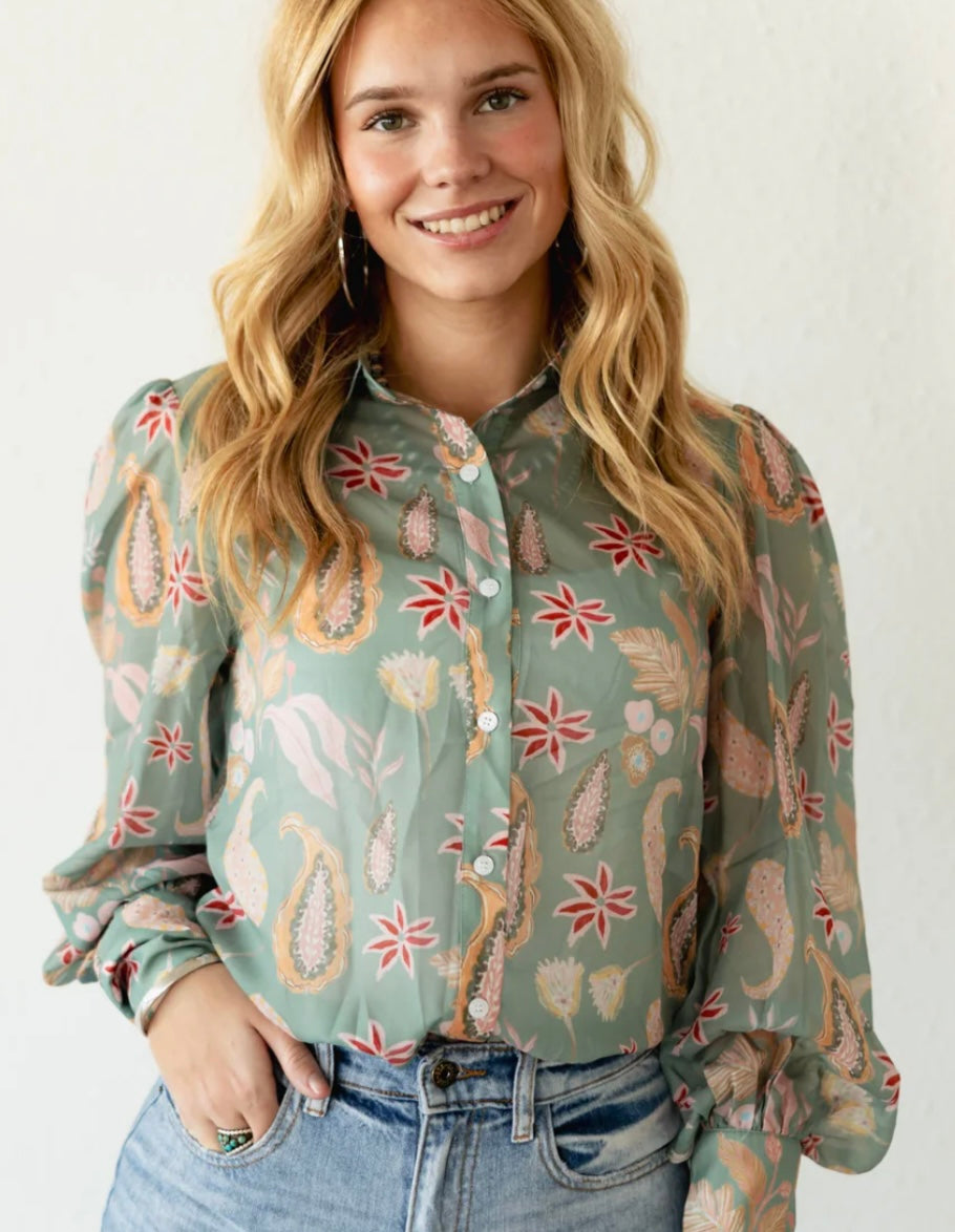 The Sage Paisley Blouse