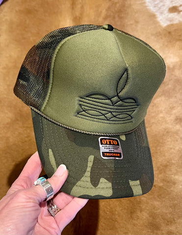 Camo Tooled Leather Patch Cap
