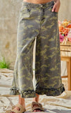 Camo Denim Ruffle Hem Pants