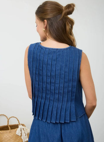 Denim Pin Tuck Top