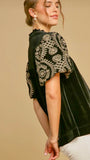 Velvet Embroidery Sleeve Top