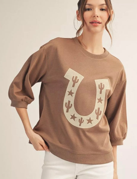 Mocha Horseshoe Embroidery Pullover