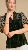 Velvet Embroidery Sleeve Top