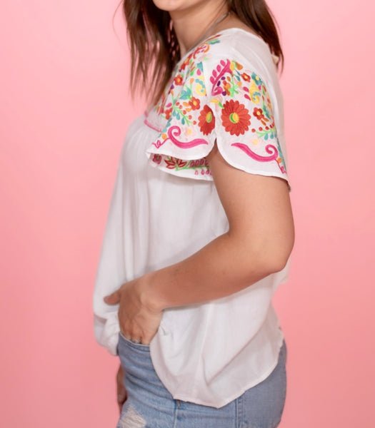 Flutter Sleeve Embroidery Top