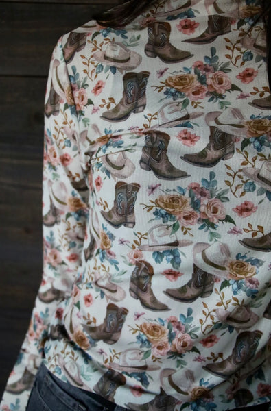 Floral Boots Mesh Top