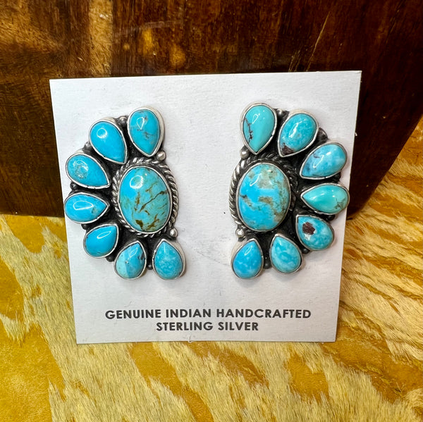 Authentic Turquoise Half Cluster Earrings