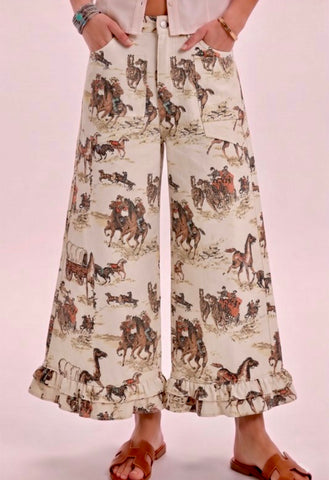 Zebra Ruffle Hem Pants