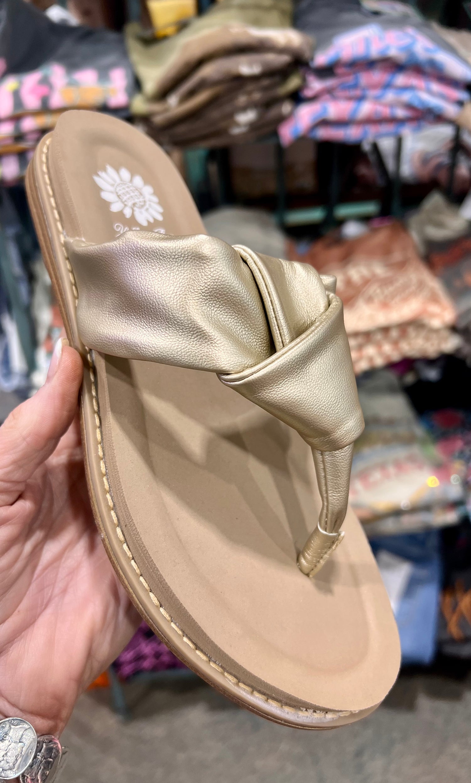 Yellow Box Gold Flip Flops
