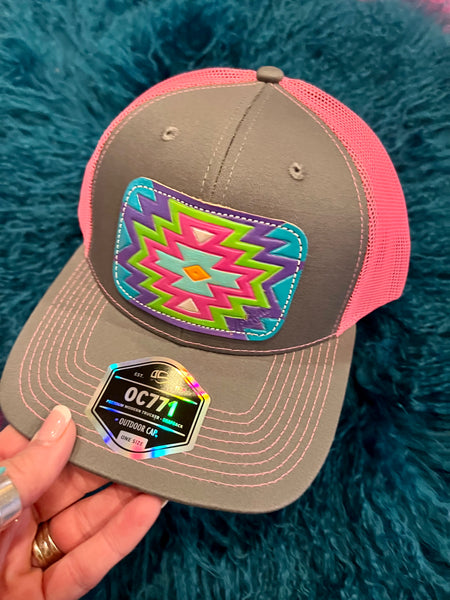 The Suzie Leather Aztec Patch Cap