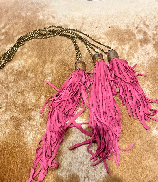 Hot Pink Leather Tassel Necklace