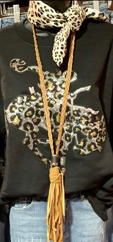 Mustard Leather Braided Tassel Necklace